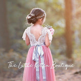 Lace Butterfly Cap Sleeve Special Occasion Lace and tulle flower girl dress - The Little Kitten Boutique