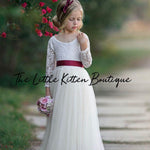 Princess Inspired, Long Sleeve Special Occasion Dress / Lace and tulle flower girl dress - The Little Kitten Boutique