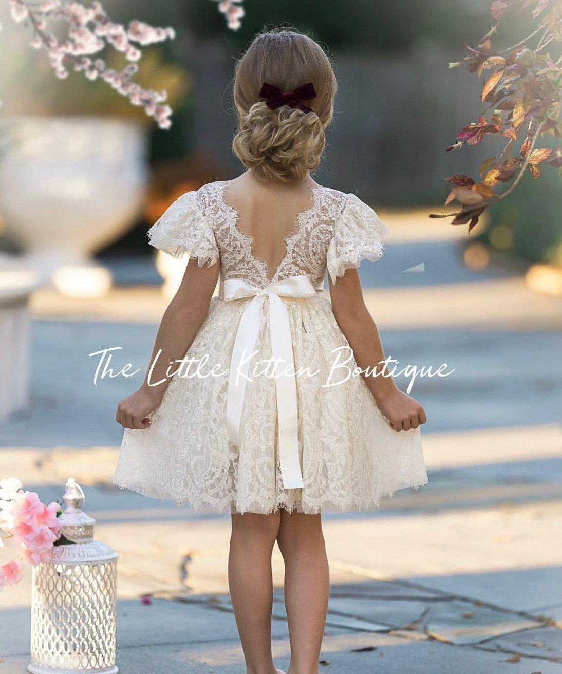 White & Ivory Short Sleeve Knee-Length Flower Girl Dress for Toddlers & Girls - The Little Kitten Boutique