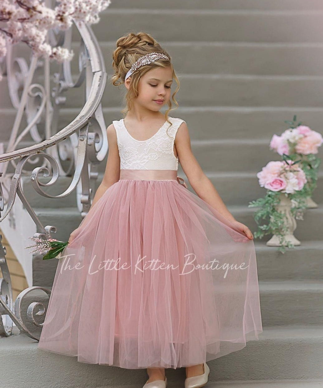 Sleeveless Lace and Tulle Flower Girl Dresses / Girls Special Occasion Dresses - The Little Kitten Boutique