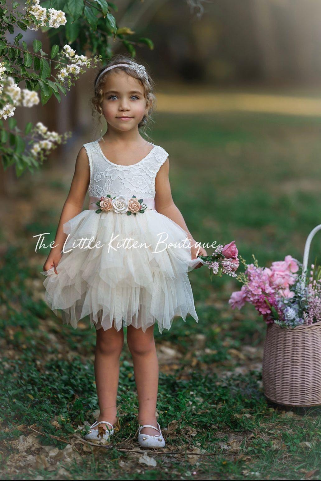 Dusty Blue, Layered flower girl dress / girls special occasion dress - The Little Kitten Boutique