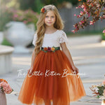 Fall Inspired Burnt Orange short sleeve flower girl dress - The Little Kitten Boutique