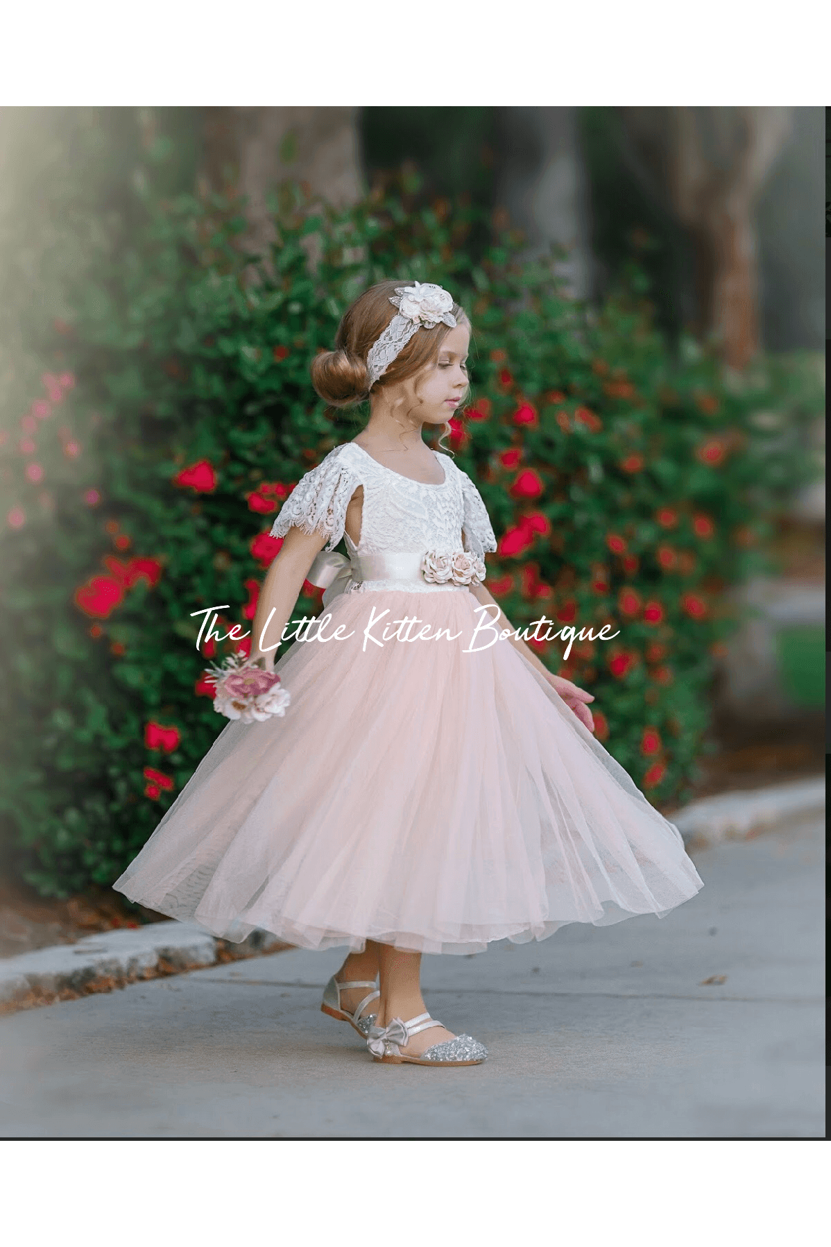 Butterfly Cap Sleeve Special Occasion Lace and tulle flower girl dress - The Little Kitten Boutique