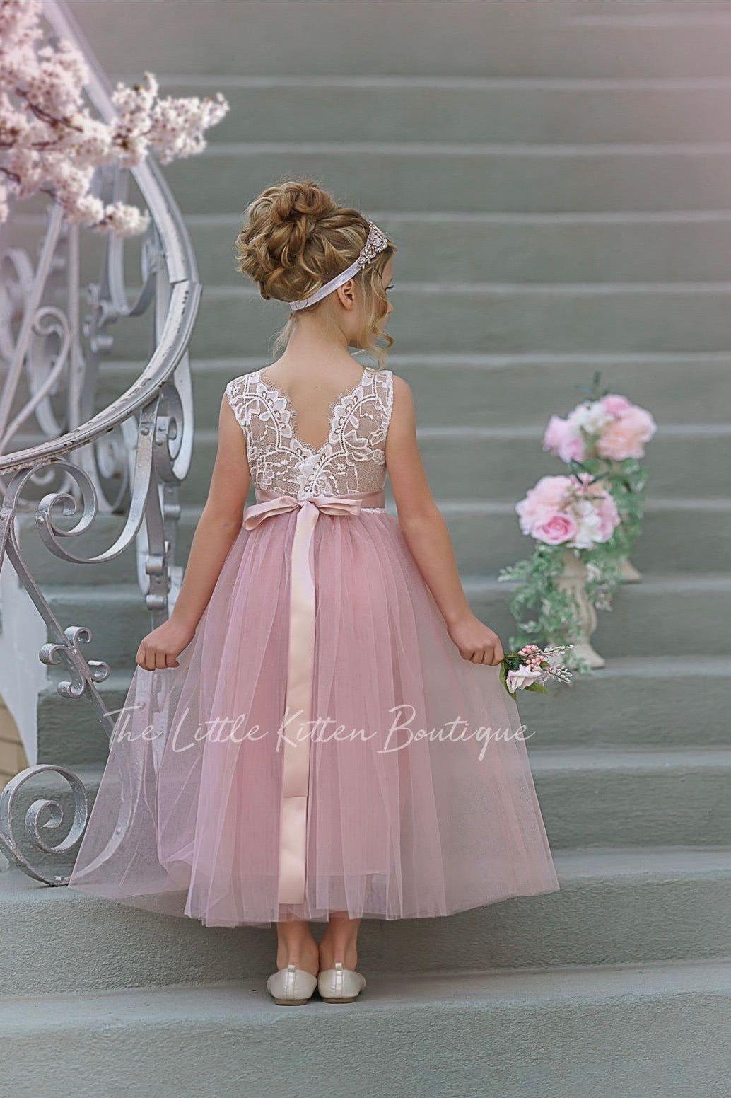 Forest Green, Prima Pink and Mauve Flower Girl Dresses - The Little Kitten Boutique