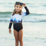 Blue Ombre girls 1 piece swimsuit with rash guard - 1 piece bathing suit - The Little Kitten Boutique