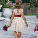 Sleeveless Knee Length Lace Flower Girl Dresses - The Little Kitten Boutique