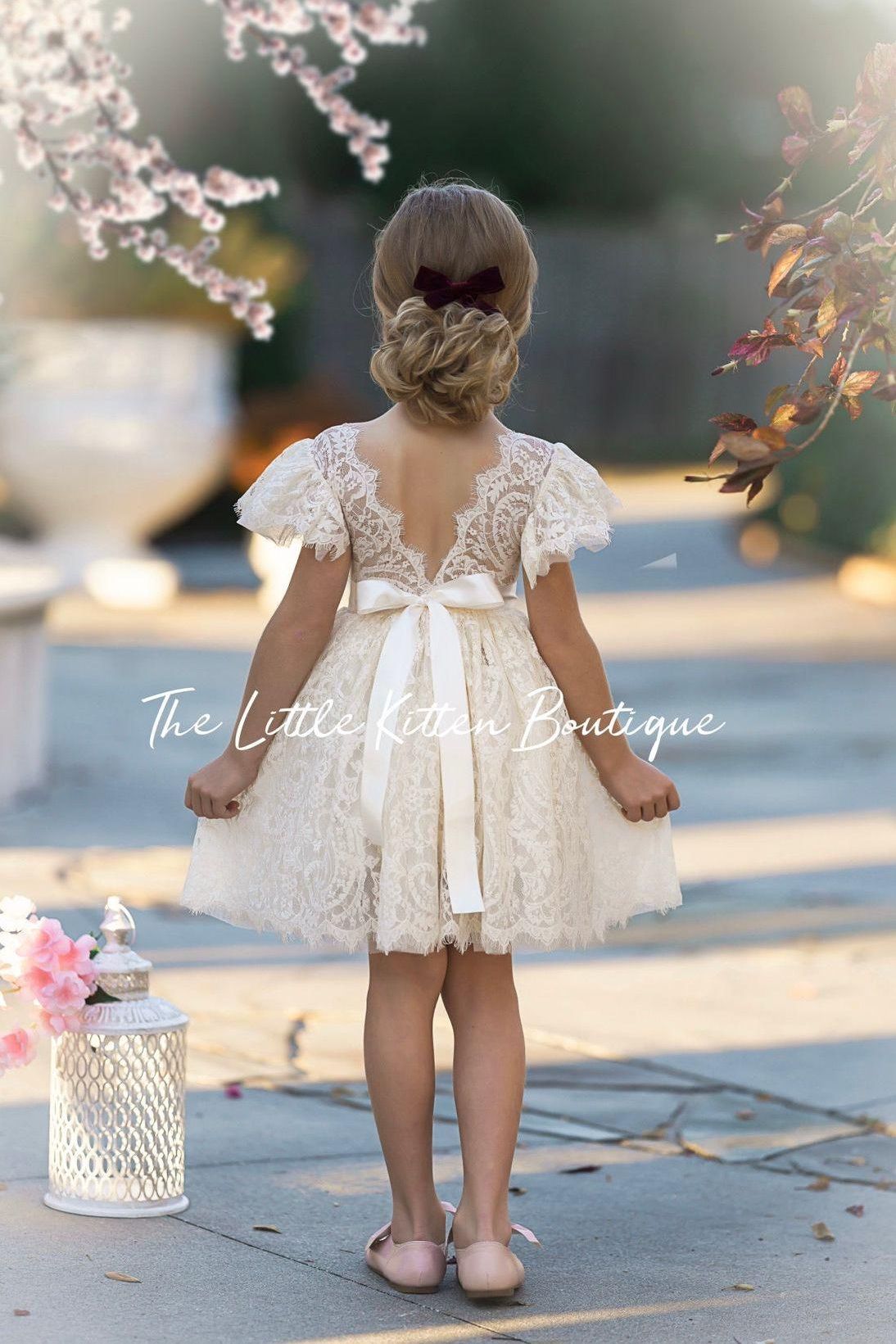 Flower Girl Dress / Special Occasion Dress for Girls, with Ruffle Sleeve - The Little Kitten Boutique