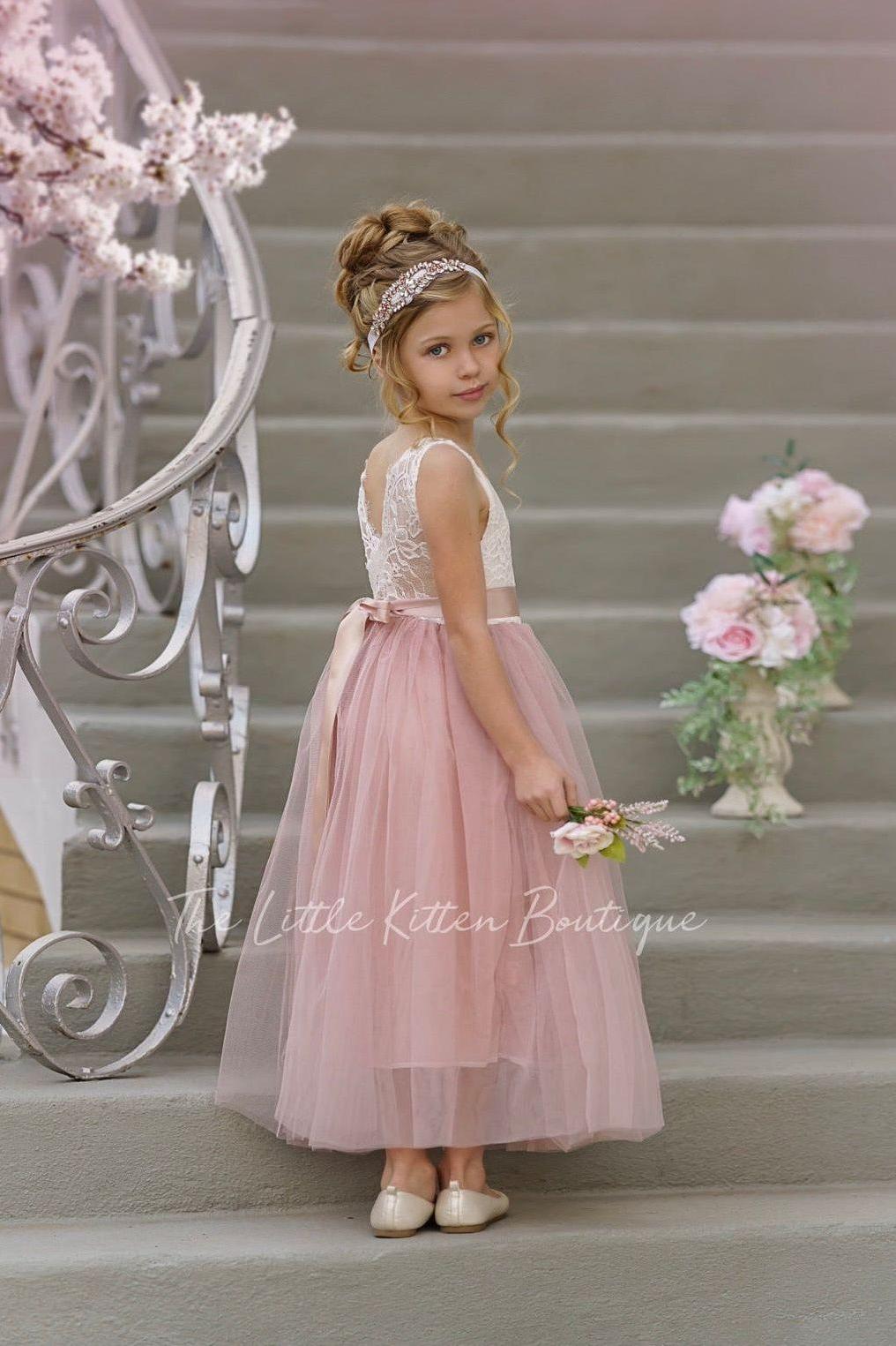 Forest Green, Prima Pink and Mauve Flower Girl Dresses - The Little Kitten Boutique