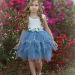 Dusty Blue, Layered flower girl dress / girls special occasion dress - The Little Kitten Boutique