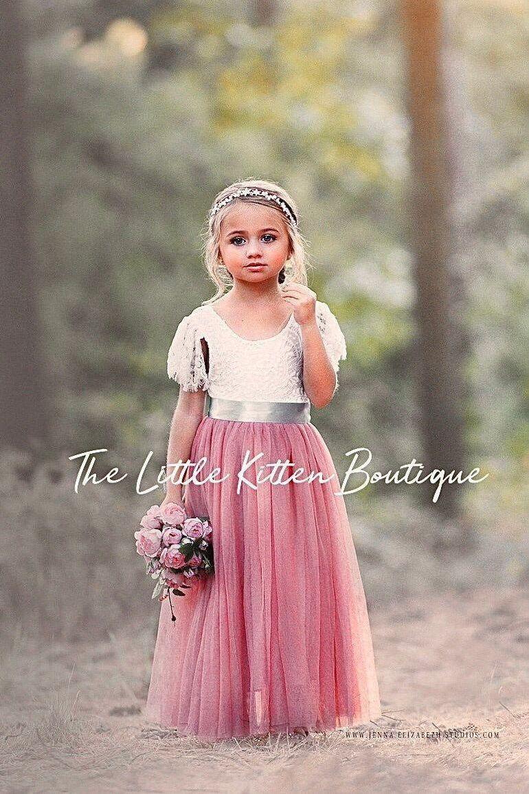 Butterfly Cap Sleeve Special Occasion Lace and tulle flower girl dress - The Little Kitten Boutique