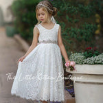 Sleeveless Lace Boho Flower Girl Dress with V-Back and Eyelash Lace - The Little Kitten Boutique