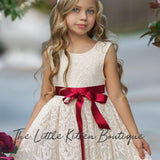 Sleeveless Knee Length Lace Flower Girl Dresses - The Little Kitten Boutique