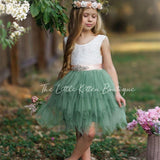 Dusty Blue, Layered flower girl dress / girls special occasion dress - The Little Kitten Boutique