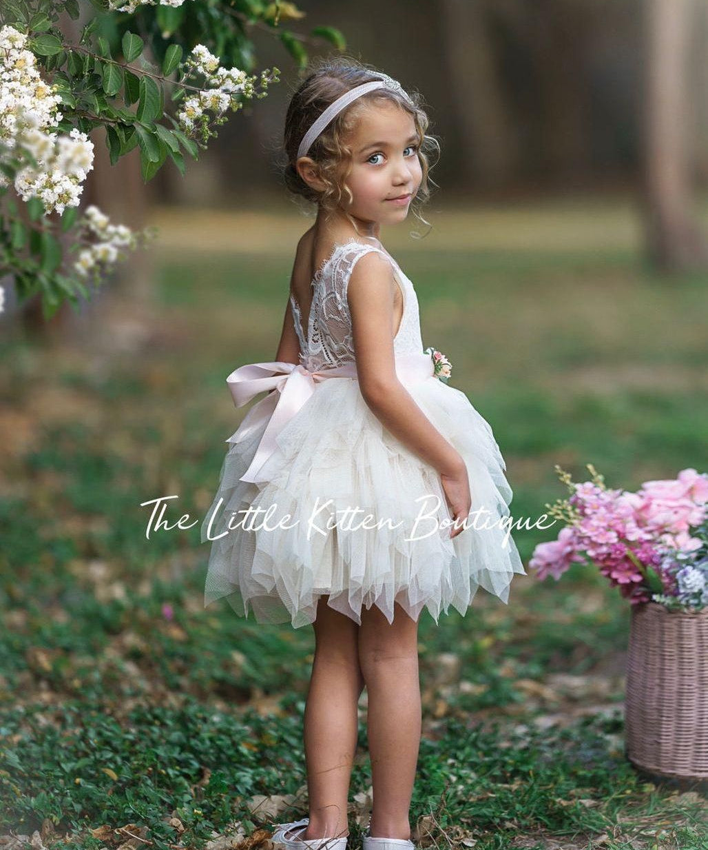 Dusty Blue, Layered flower girl dress / girls special occasion dress - The Little Kitten Boutique