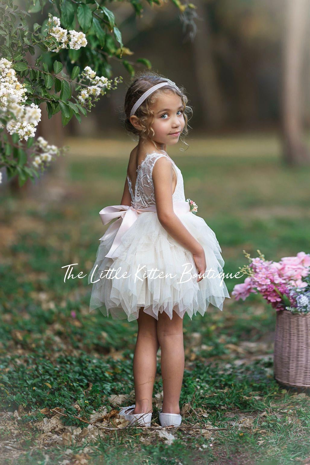 Dusty Blue, Layered flower girl dress / girls special occasion dress - The Little Kitten Boutique