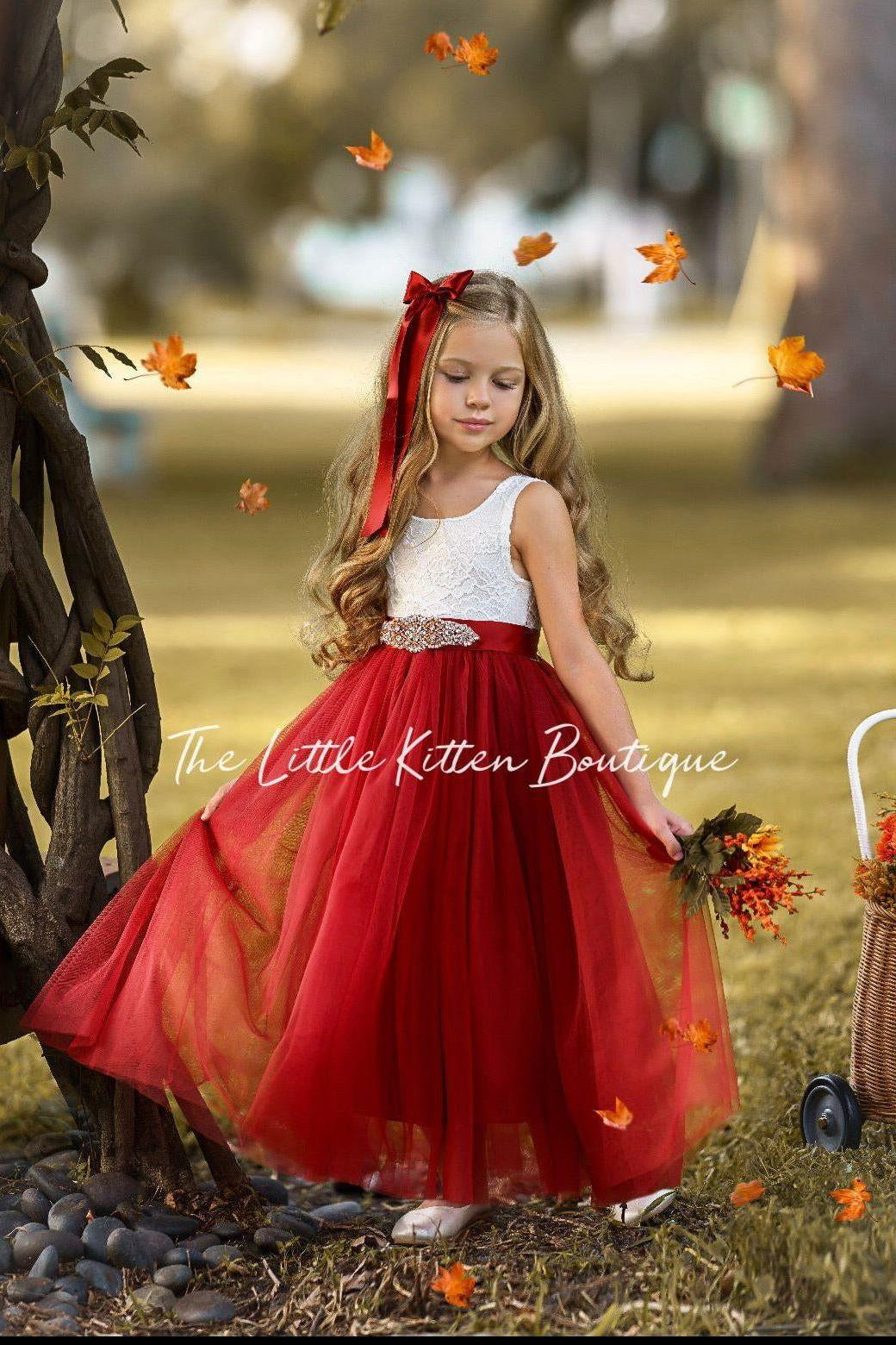 Sleeveless and Long Sleeve, Fall Inspired Burnt Orange and Rust Flower Girl Dresses - The Little Kitten Boutique