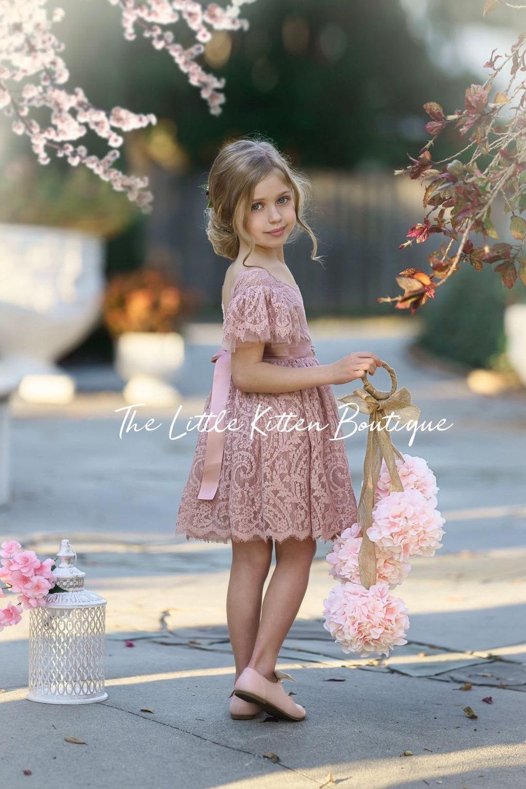 Flower Girl Dress / Special Occasion Dress for Girls, with Ruffle Sleeve - The Little Kitten Boutique