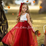 Sleeveless Burnt Orange Tulle and Lace Flower Girl Dress-magical fall dress - The Little Kitten Boutique