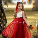 Sleeveless Burnt Orange Tulle and Lace Flower Girl Dress-magical fall dress - The Little Kitten Boutique