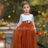 Sleeveless and Long Sleeve, Fall Inspired Burnt Orange and Rust Flower Girl Dresses - The Little Kitten Boutique