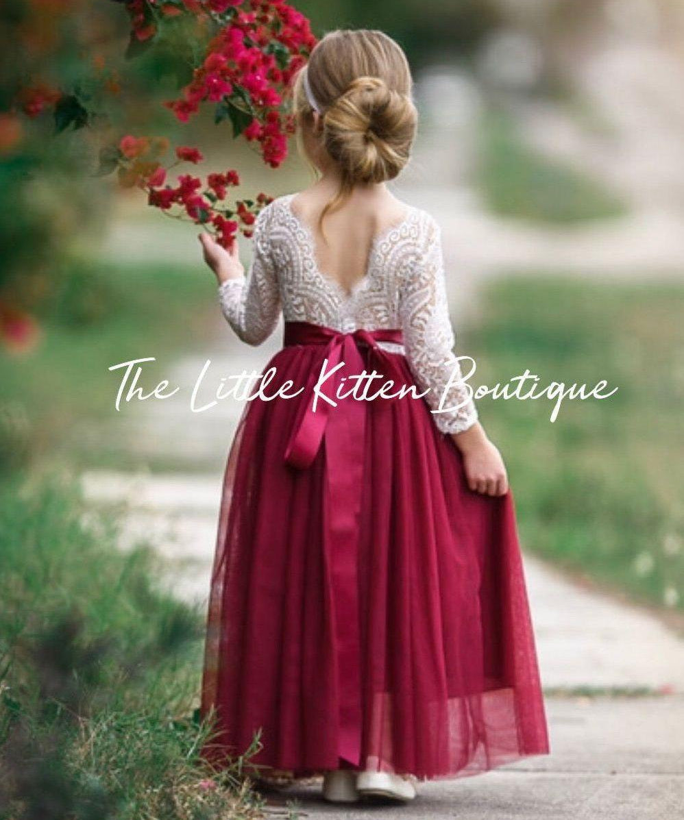 Long Sleeve Flower Girl Dresses - The Little Kitten Boutique