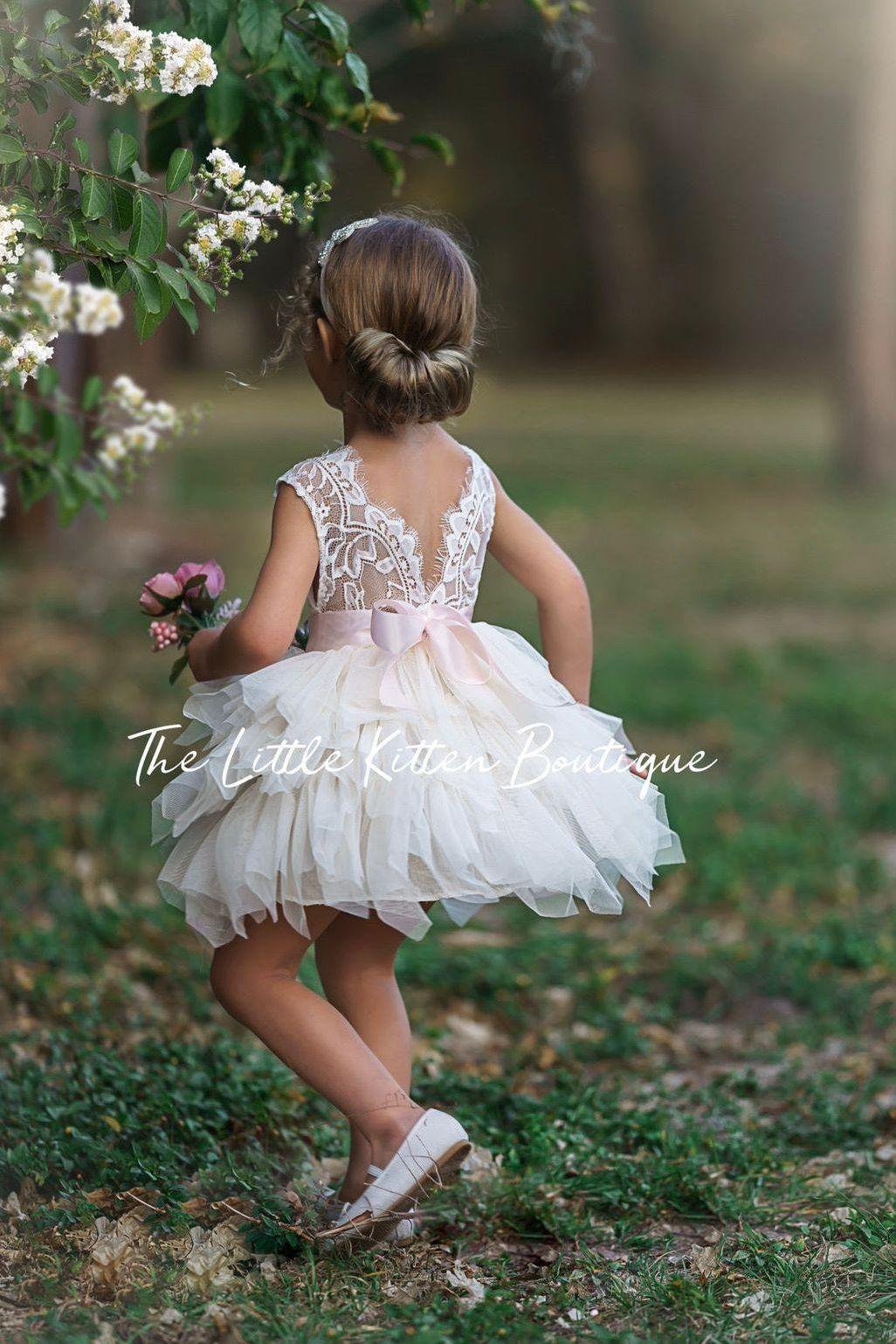 Dusty Blue, Layered flower girl dress / girls special occasion dress - The Little Kitten Boutique