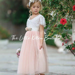 Lace and tulle Flower Girl Dress / Special Occasion Dress with Butterfly Cap Sleeve - The Little Kitten Boutique