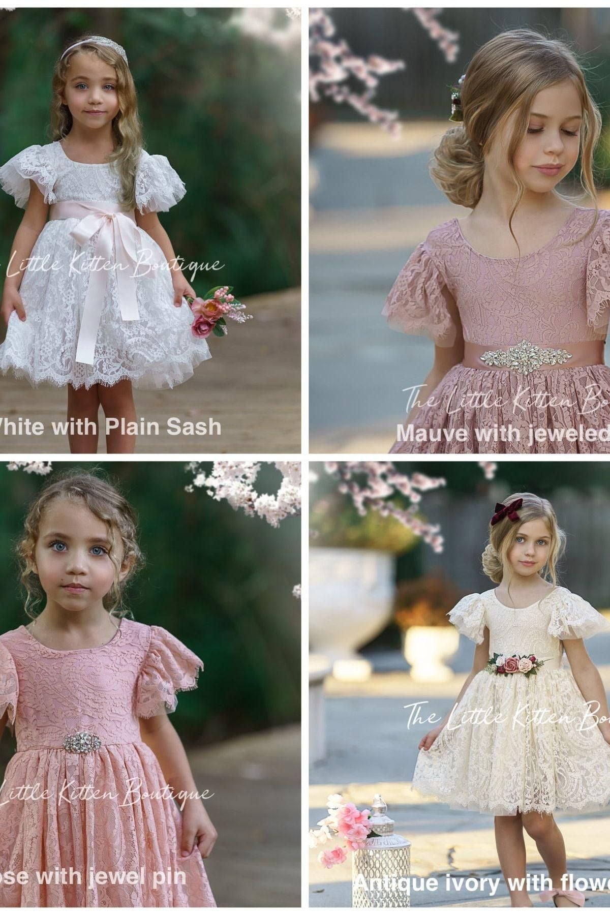 Flower Girl Dress / Special Occasion Dress for Girls, with Ruffle Sleeve - The Little Kitten Boutique