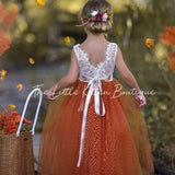 Sleeveless Burnt Orange Tulle and Lace Flower Girl Dress-magical fall dress - The Little Kitten Boutique