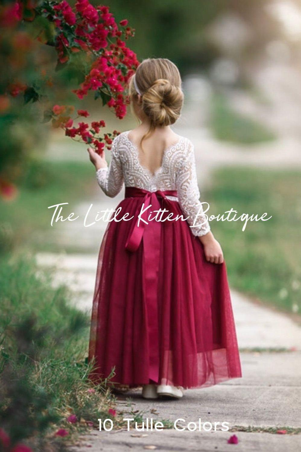 Princess Inspired, Long Sleeve Special Occasion Dress / Lace and tulle flower girl dress - The Little Kitten Boutique