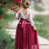 Princess Inspired, Long Sleeve Special Occasion Dress / Lace and tulle flower girl dress - The Little Kitten Boutique