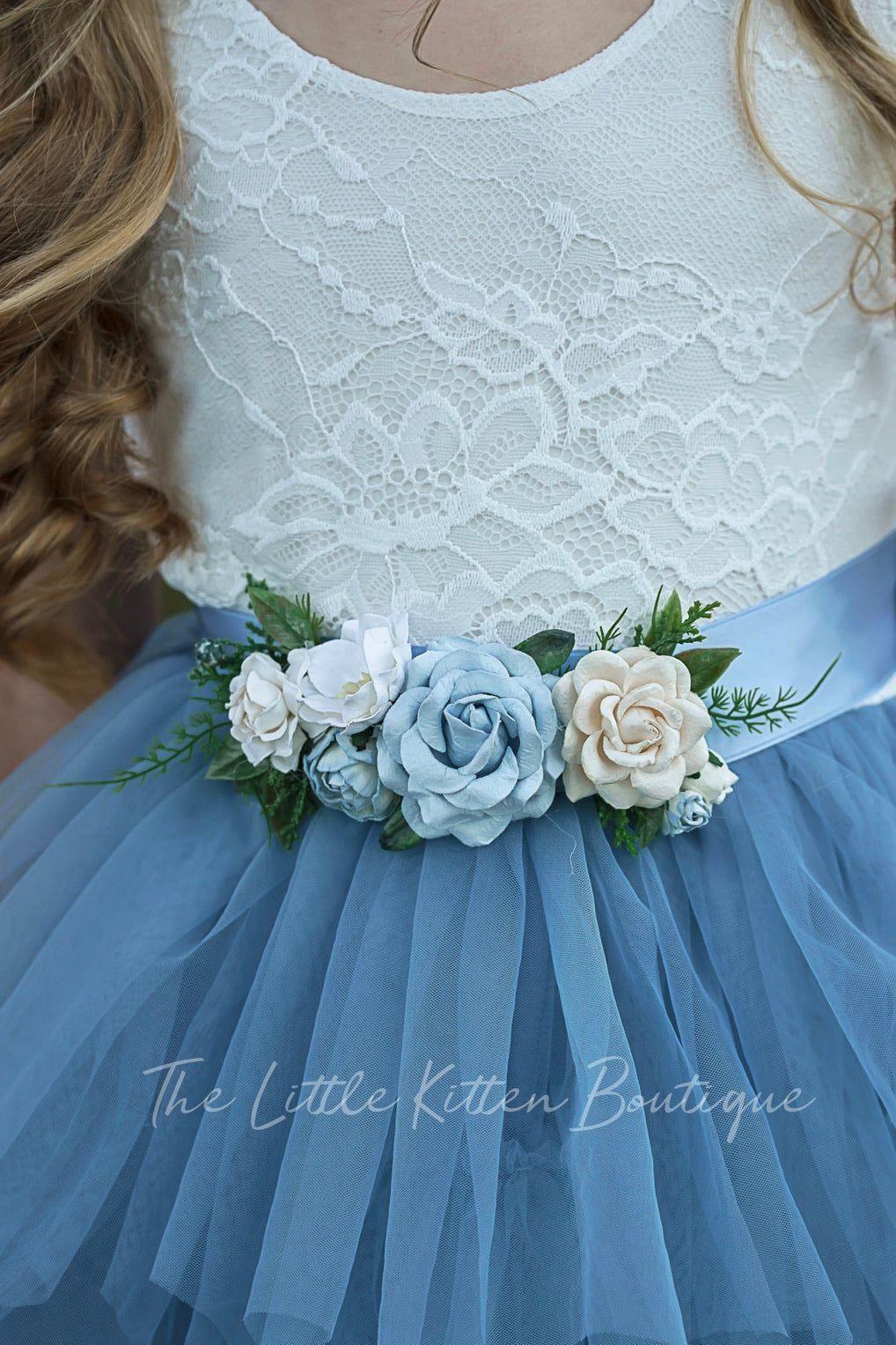 Dusty Blue, Layered flower girl dress / girls special occasion dress - The Little Kitten Boutique