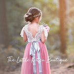 Lace and tulle Flower Girl Dress / Special Occasion Dress with Butterfly Cap Sleeve - The Little Kitten Boutique