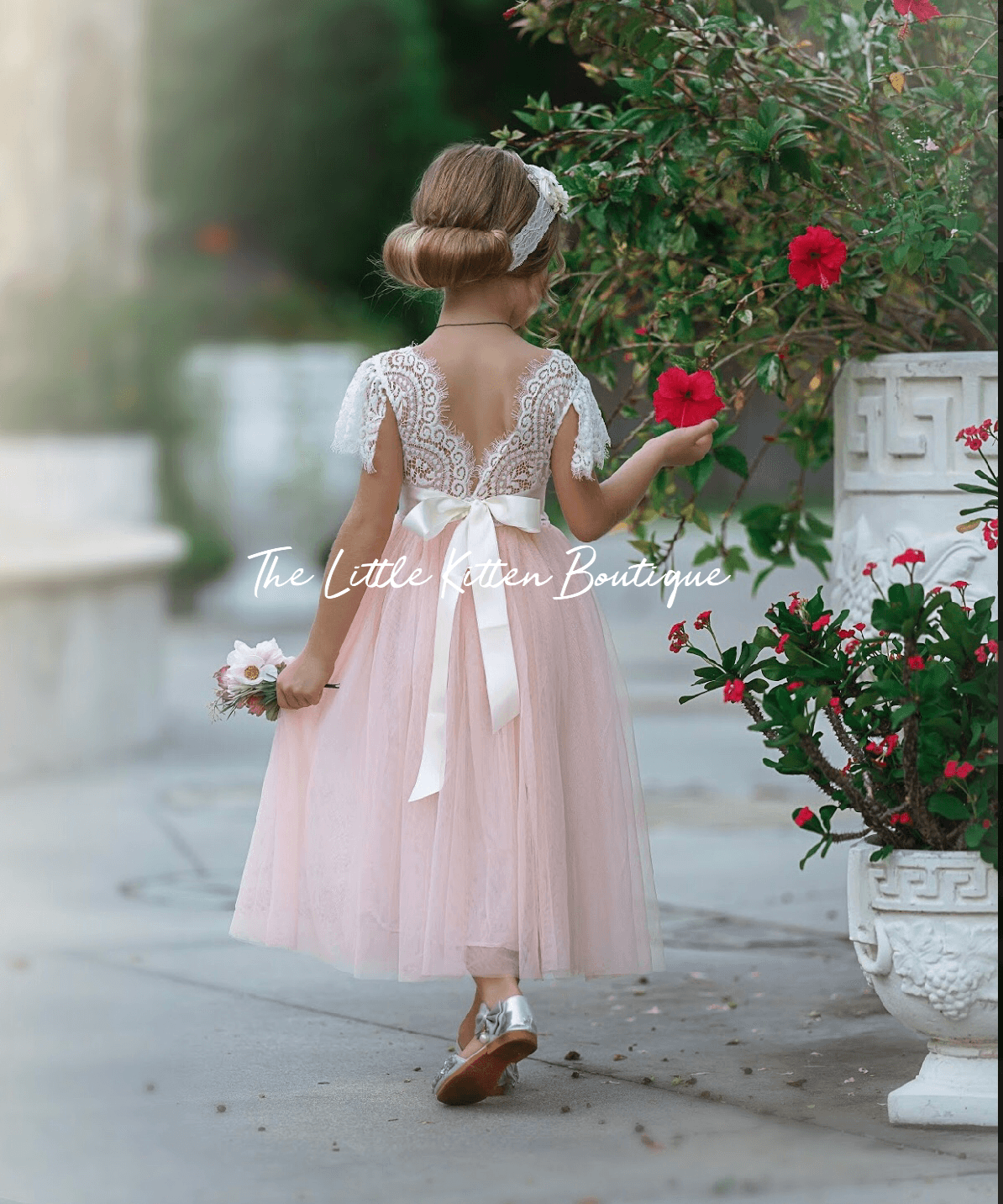 Butterfly Cap Sleeve Special Occasion Lace and tulle flower girl dress - The Little Kitten Boutique