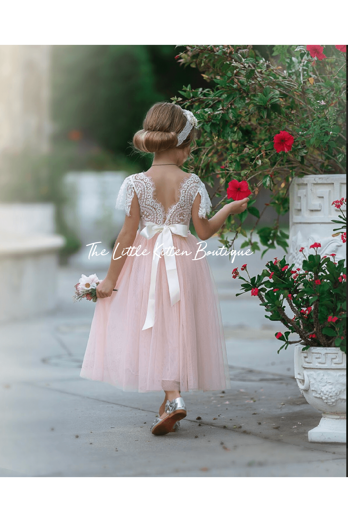 Butterfly Cap Sleeve Special Occasion Lace and tulle flower girl dress - The Little Kitten Boutique