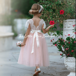 Lace Butterfly Cap Sleeve Special Occasion Lace and tulle flower girl dress - The Little Kitten Boutique