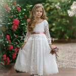 Long Sleeve Lace Flower Girl Dress - The Little Kitten Boutique