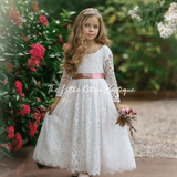 Long Sleeve Lace Flower Girl Dress - The Little Kitten Boutique