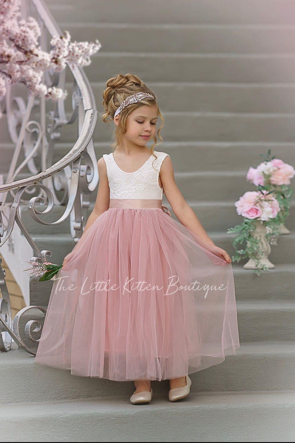 Sleeveless Tulle and Lace Flower Girl Dress - The Little Kitten Boutique