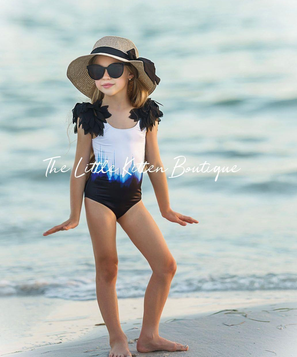 Girls Ombre Swimsuit - 1 piece bathing suit, petal sleeve - The Little Kitten Boutique