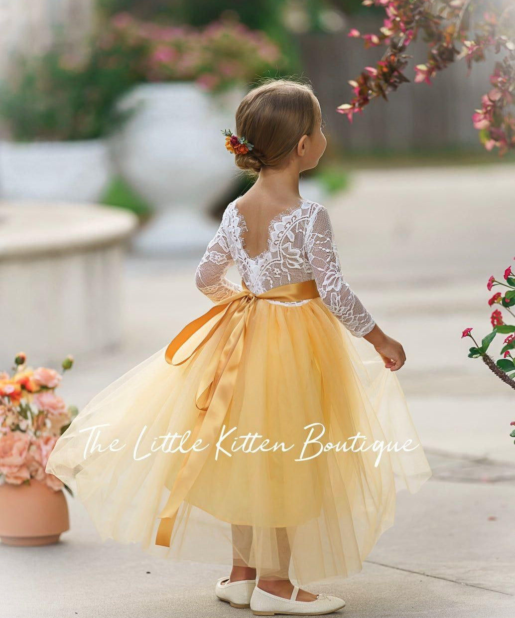 Fall Inspired, Long Sleeve Marigold Flower Girl Dress - The Little Kitten Boutique