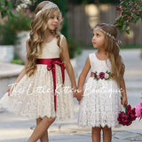 Sleeveless Knee Length Lace Flower Girl Dresses - The Little Kitten Boutique