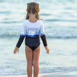 Blue Ombre girls 1 piece swimsuit with rash guard - 1 piece bathing suit - The Little Kitten Boutique