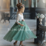 Sage tulle and lace Flower Girl dress - The Little Kitten Boutique