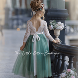 Sage tulle and lace Flower Girl dress - The Little Kitten Boutique