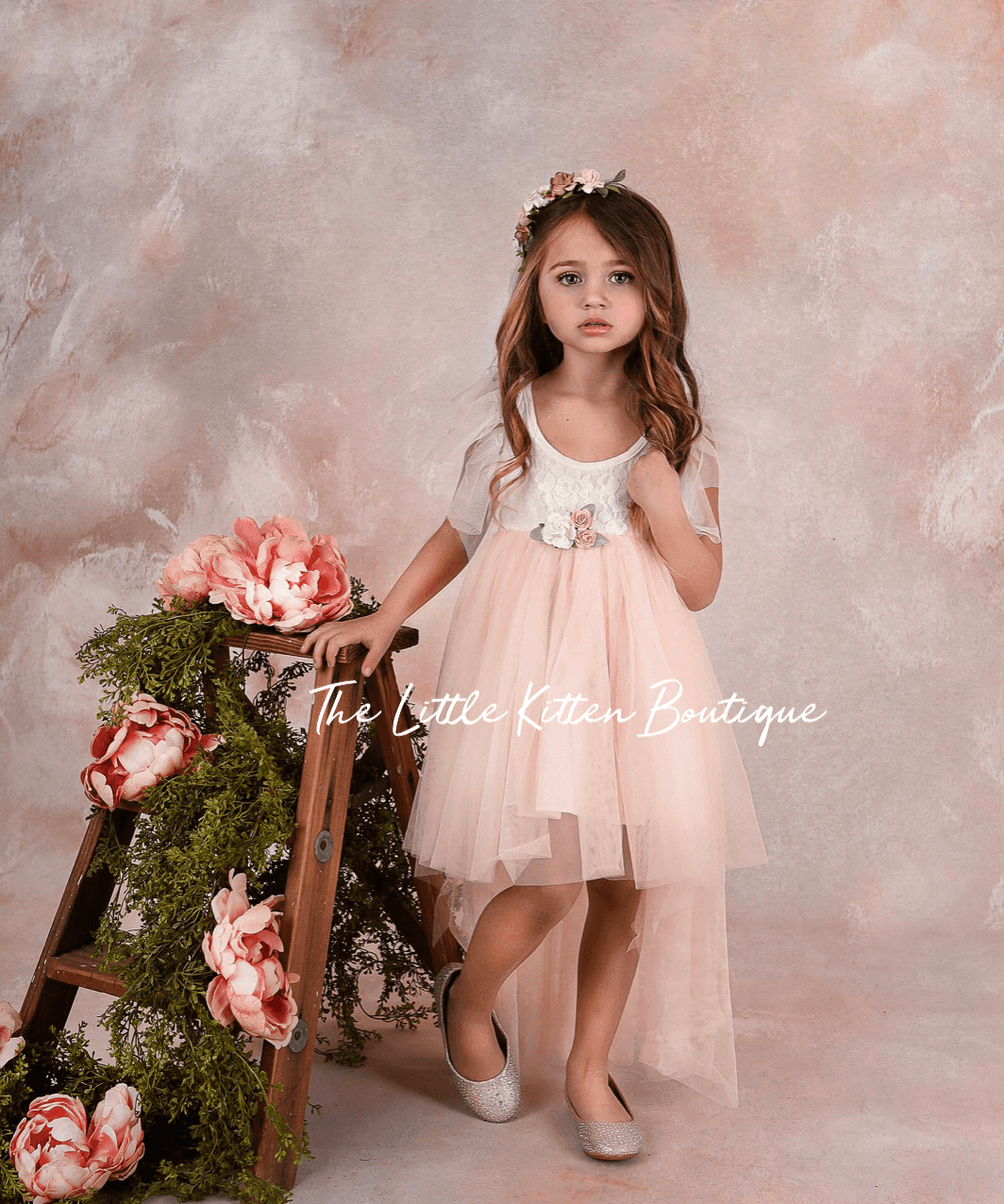 Blush Tulle High Low Flower Girl Dress / Girls Special Occasion Dress - The Little Kitten Boutique