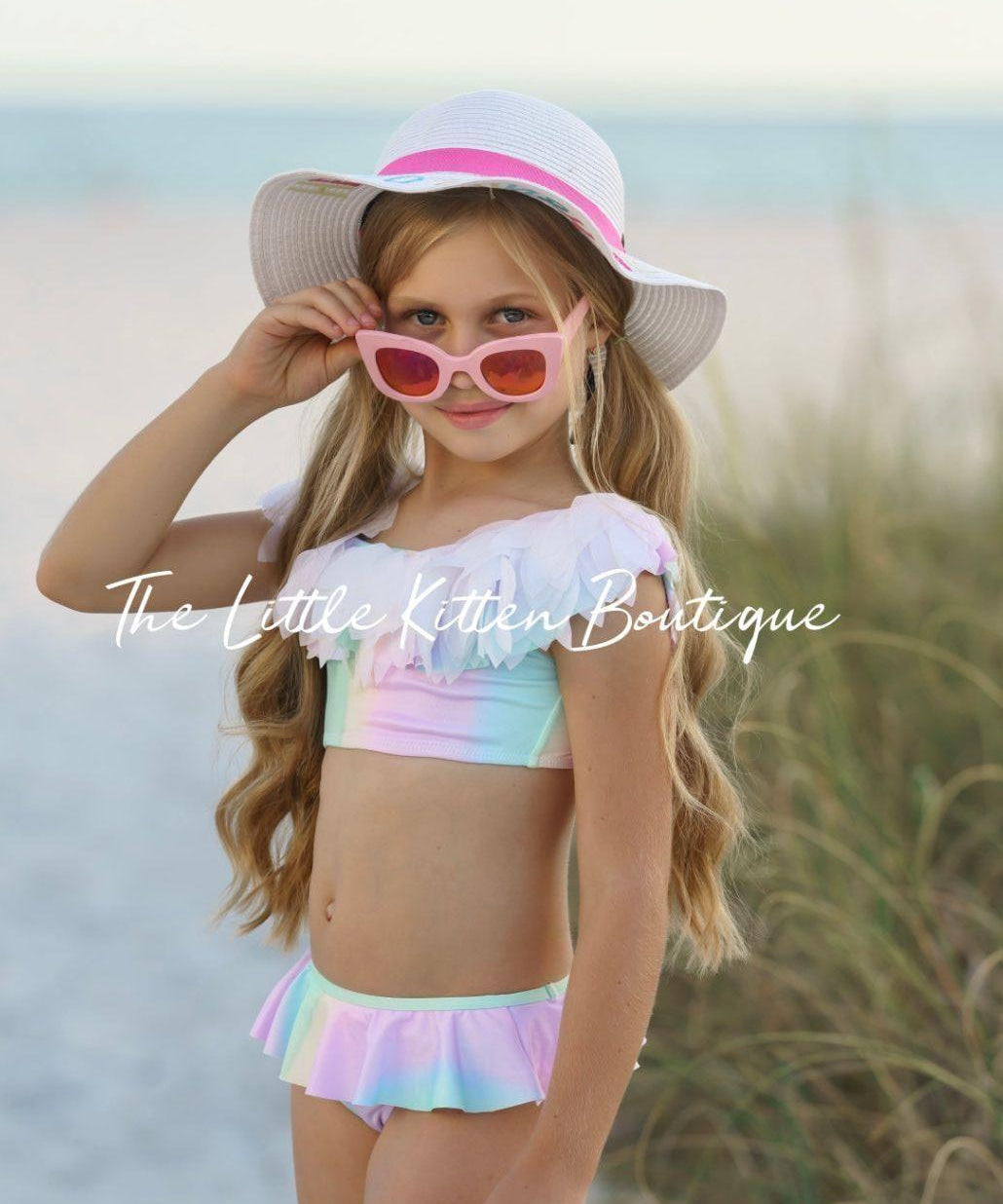 Pastel Rainbow Swimsuit - 2 piece bathing suit - The Little Kitten Boutique