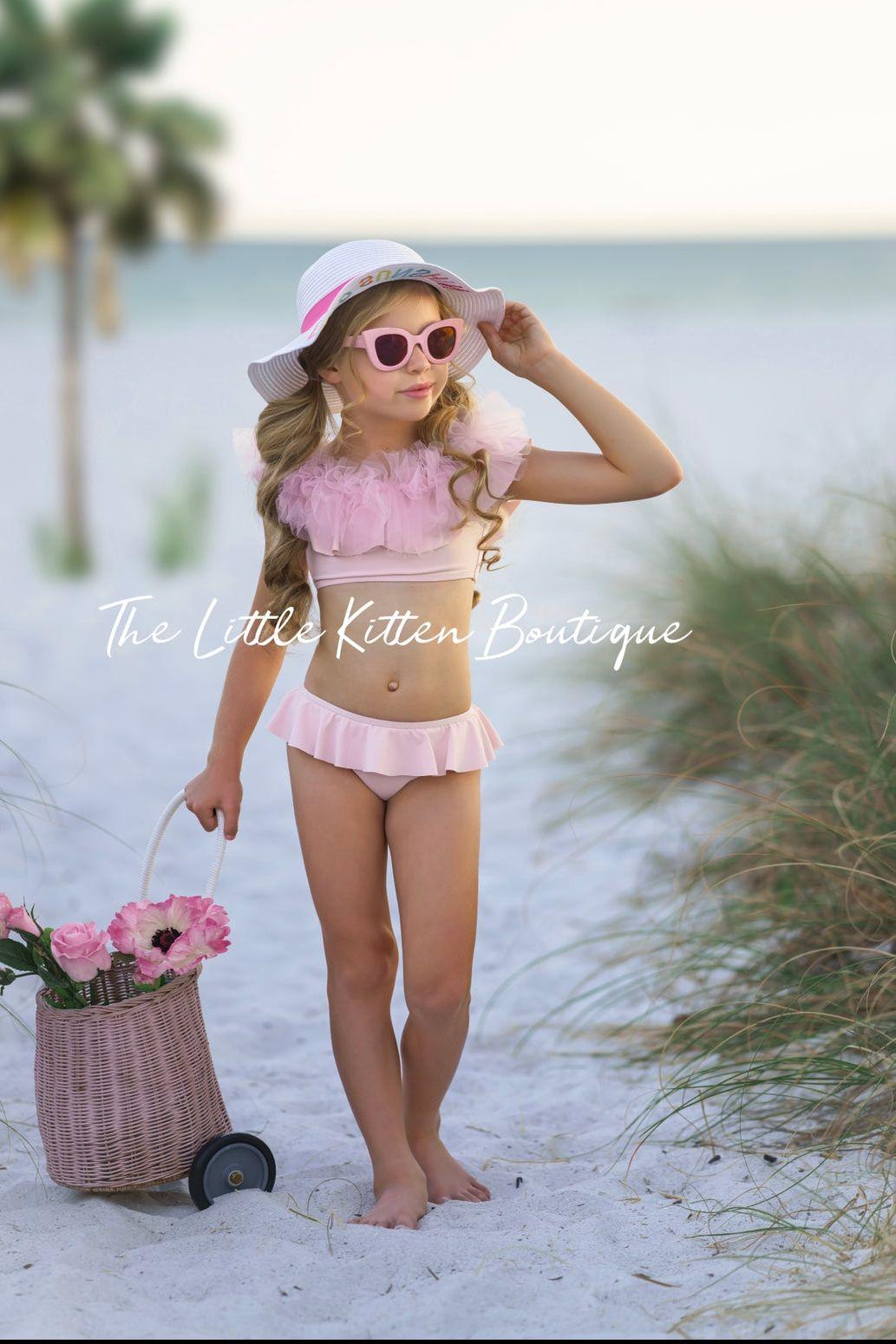 Pink Ruffle Swimsuit - 2 piece bathing suit - The Little Kitten Boutique