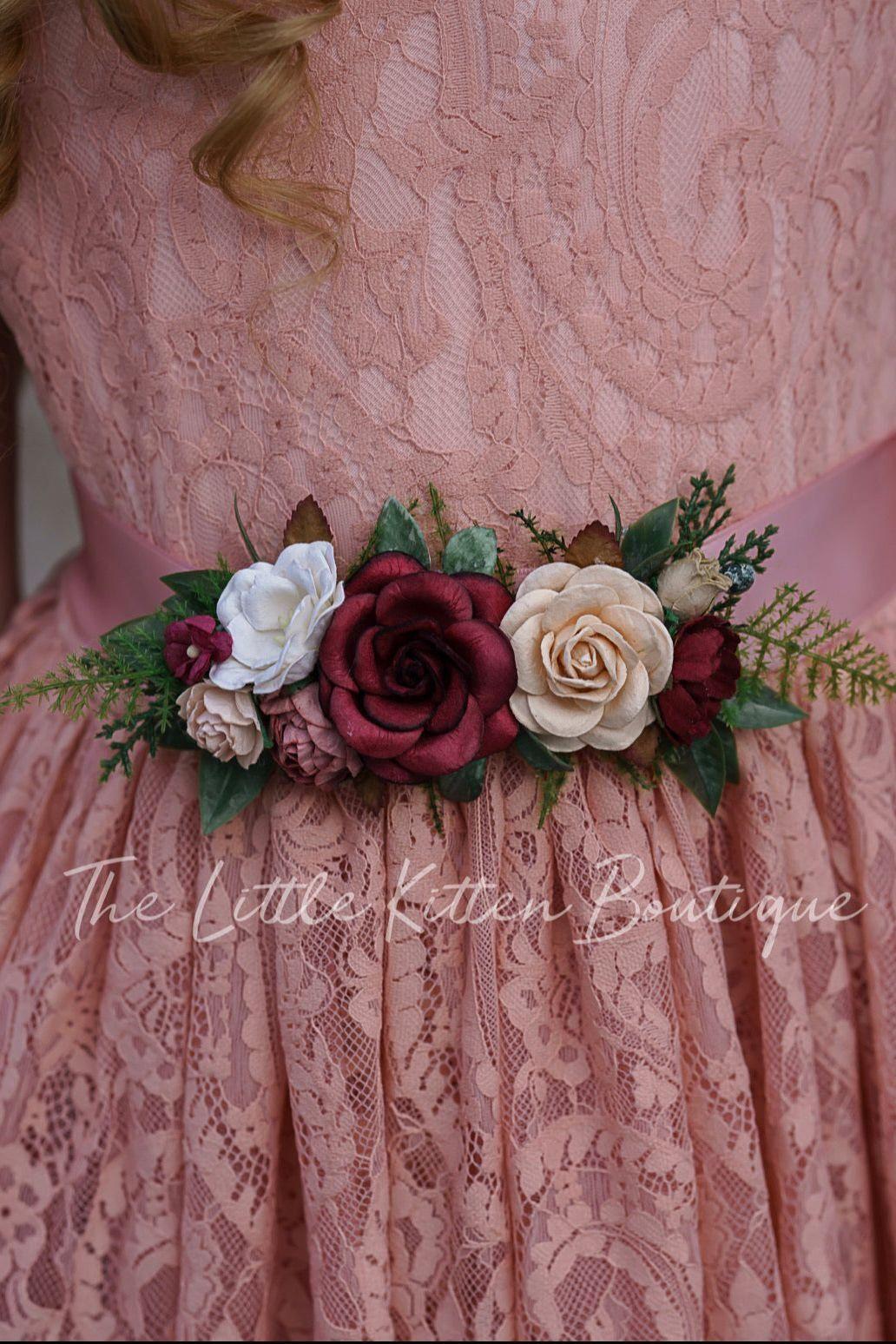 Rose and Peony Floral Satin Sashes - The Little Kitten Boutique