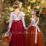 Long Sleeve and Sleeveless, Fall Inspired, Burnt Orange and Rust Flower Girl Dresses - The Little Kitten Boutique